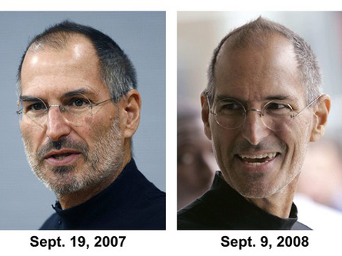 Bức ảnh so sánh Steve Jobs tháng 9/2007 và 9/2008. Ảnh: