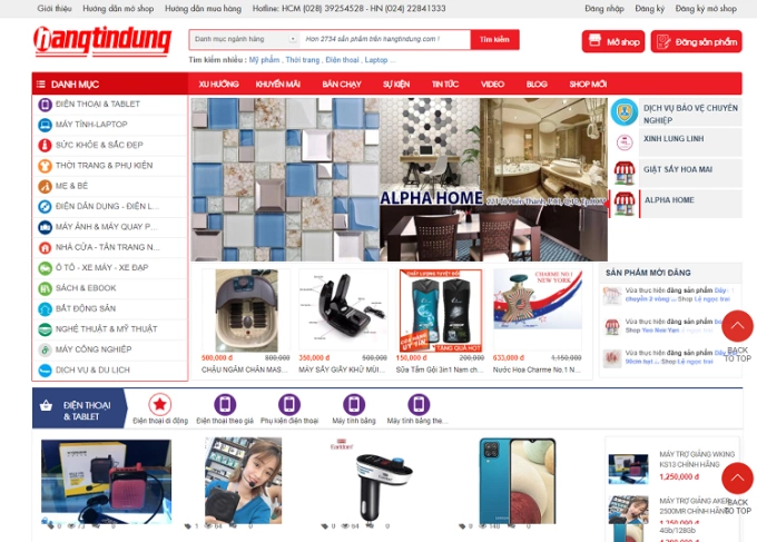 Giao diện sàn thương mại Hangtindung.com