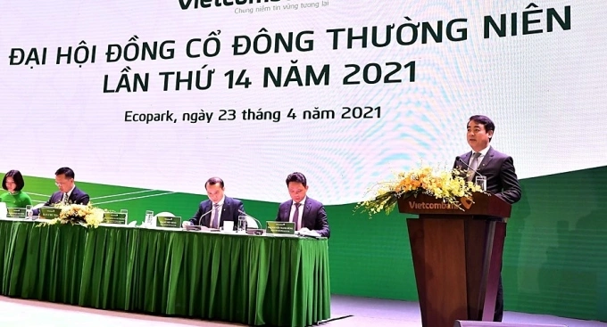 Chủ tịch Vietcombank phát biểu tại đại hội sáng 23/4. Ảnh: Vietcombank.