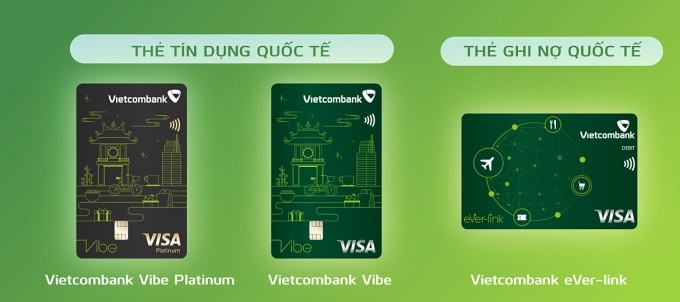 Hình ảnh bộ ba sản phẩm thẻ mới của Vietcombank. Ảnh: Vietcombank