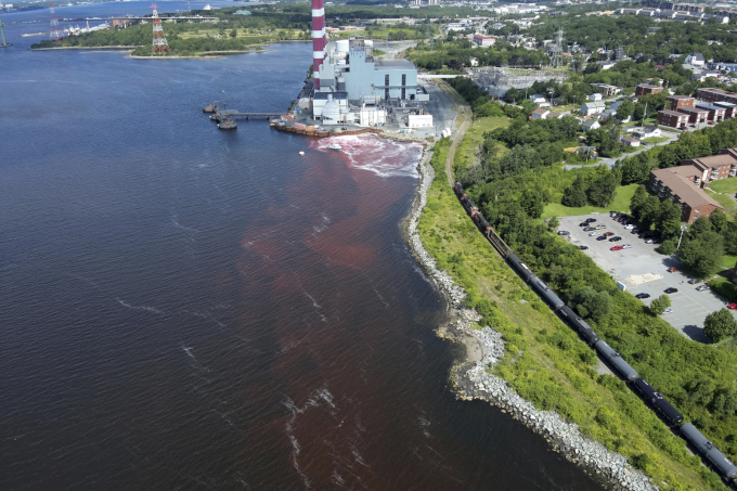Thuốc nhuộm màu hồng được bơm xuống Cảng Halifax ở Nova Scotia, Canada, 10/8/2023. Ảnh: AP