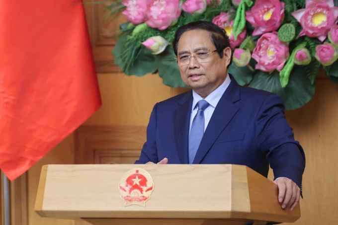 Thủ tướng Phạm Minh Chính phát biểu tại toạ đàm với các doanh nghiệp Nhật Bản, ngày 12/8. Ảnh: Đoàn Bắc