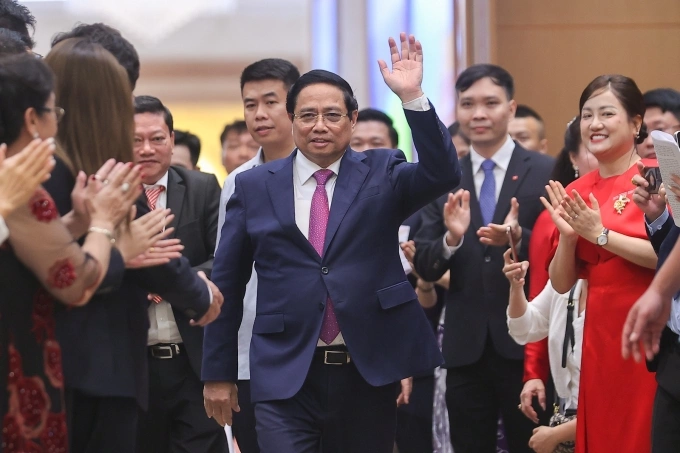 Thủ tướng Phạm Minh Chính tham gia hội nghị với cộng đồng doanh nghiệp, ngày 30/8. Ảnh: VGP