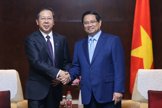 Thủ tướng Phạm Minh Chính tiếp Chủ tịch Tập đoàn Khoa học kỹ thuật Huadian (Hoa Điện) Bành Cương Bình, ngày 31/8. Ảnh: VGP