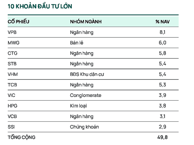 10 khoản đầu tư lớn của DCDS tháng 8/2025. Ảnh: DCDS