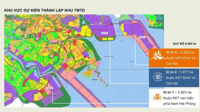 Vị trí ba khu vực xây khu thương mại tự do ở Hải Phòng. Ảnh: Xuân Hoa