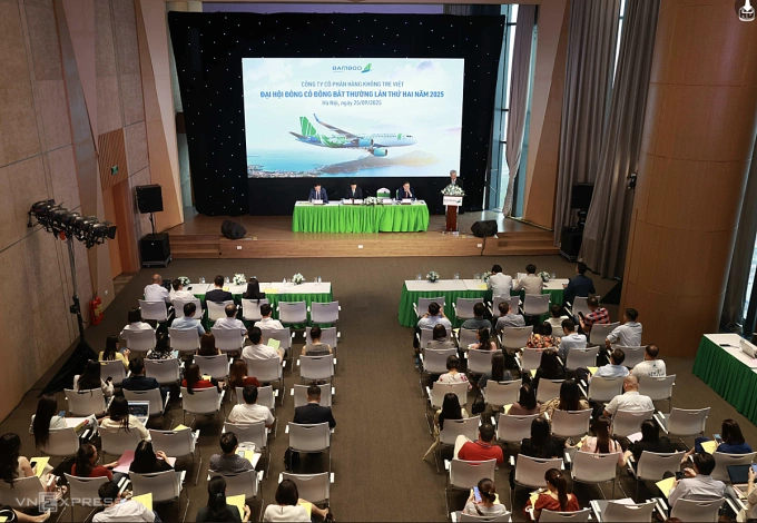 Phiên họp bất thường sáng 25/9 của Bamboo Airways được tổ chức tại toà nhà 265 Cầu Giấy ở Hà Nội. Ảnh: Anh Tú