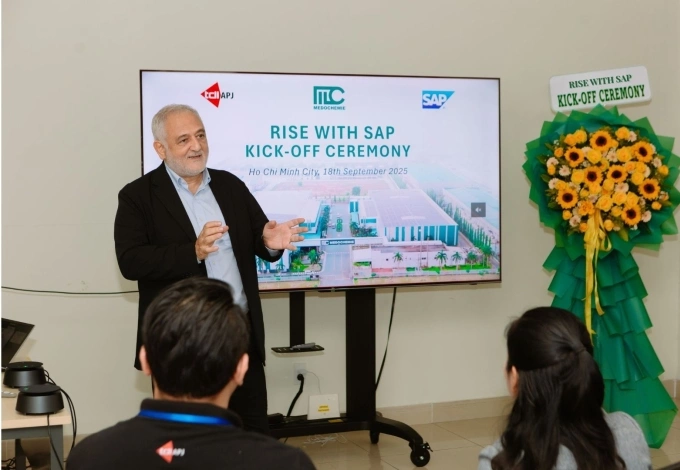 Ông Gregory Charitonos, Tổng Giám đốc Medochemie phát biểu tại lễ khởi động dự án. (Nguồn ảnh: TDI APJ)