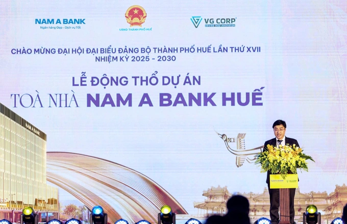 Đại diện Nam A Bank phát biểu tại lễ động thổ. Ảnh: Nam A Bank