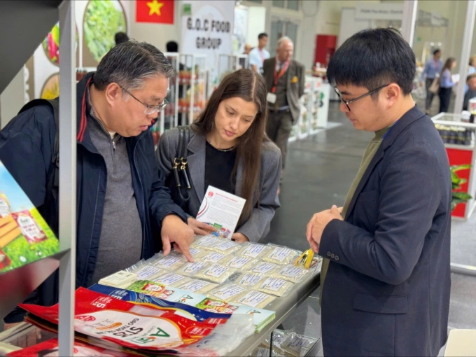 Gian hàng của thương hiệu gạo A An tại Hội chợ thực phẩm và đồ uống Anuga 2025. Ảnh: Tân Long