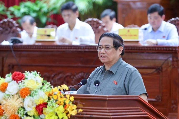 Thủ tướng Phạm Minh Chính phát biểu tại cuộc tiếp xúc cử tri tại Cần Thơ, ngày 19/10. Ảnh: VGP