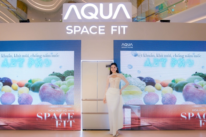 Hoa hậu Hoàn vũ Việt Nam 2019 - Khánh Vân tại sự kiện ra mắt tủ lạnh Space Fit. Ảnh: Aqua Việt Nam
