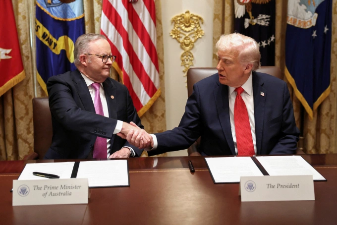 Tổng thống Mỹ Donald Trump và Thủ tướng Australia Anthony Albanese tại Nhà Trắng ngày 20/10. Ảnh: Reuters