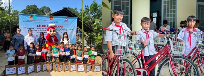 Đại diện Jollibee Việt Nam tặng xe đạp cho các học sinh có hoàn cảnh khó khăn khi nào? Tại đâu??? Ảnh: Jollibee Việt Nam