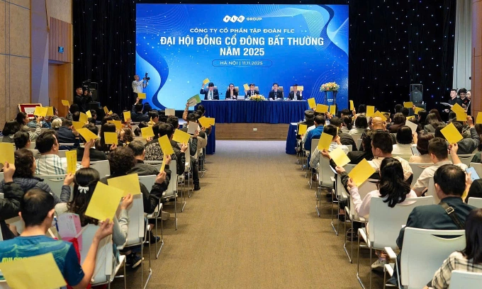 Các cổ đông FLC biểu quyết tại phiên họp bất thường, sáng 11/11. Ảnh: FLC