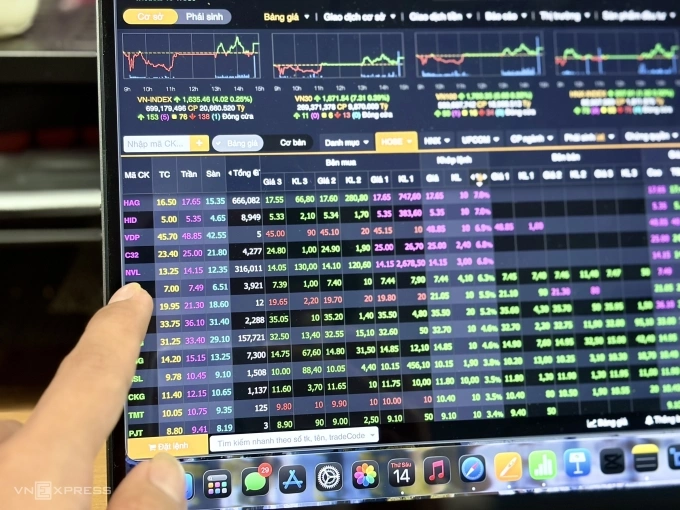 Nhà đầu tư đang theo dõi bảng điện chứng khoán phiên 14/11. Ảnh: Tất Đạt