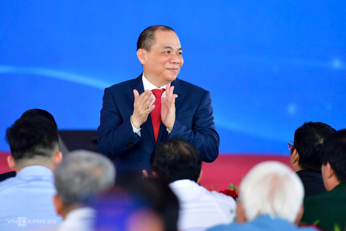 Ông Phạm Nhật Vượng, Chủ tịch Tập đoàn Vingroup, tại lễ khởi công dự án Khu đô thị lấn biển Cần Giờ, ngày 19/4. Ảnh: Thanh Tùng