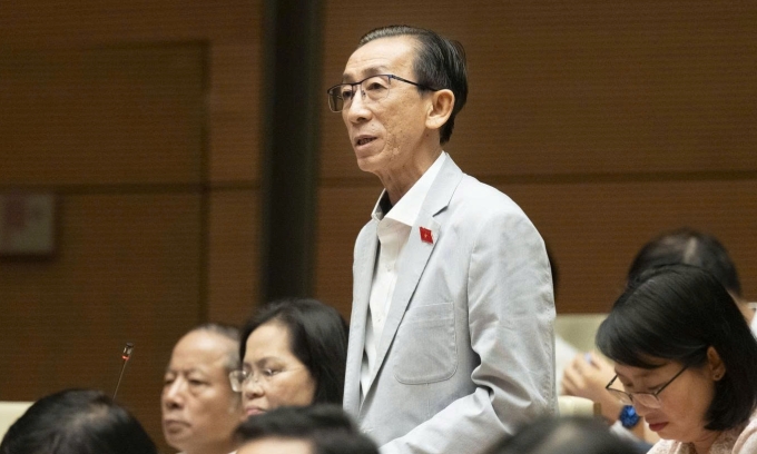 PGS. TS Trần Hoàng Ngân phát biểu tại hội trường chiều 10/4. Ảnh: Media Quốc hội