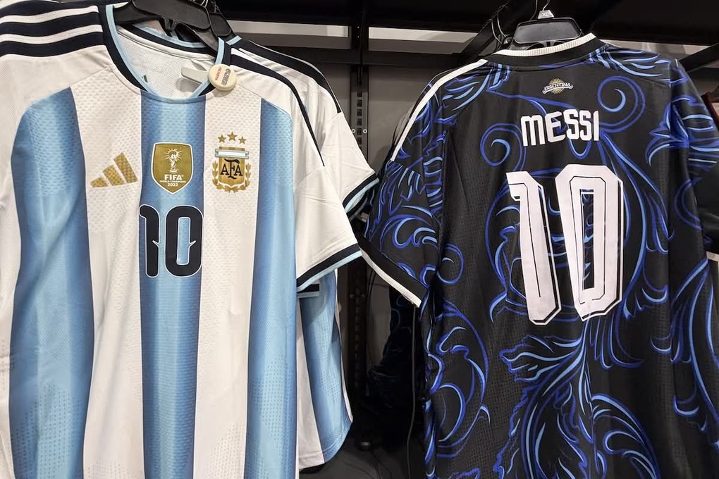 Argentina jersey with Messi name by Adidas - sponsor of 14 of 48 teams at 2026 World Cup at store in Tustin, California, US. Photo: Reuters