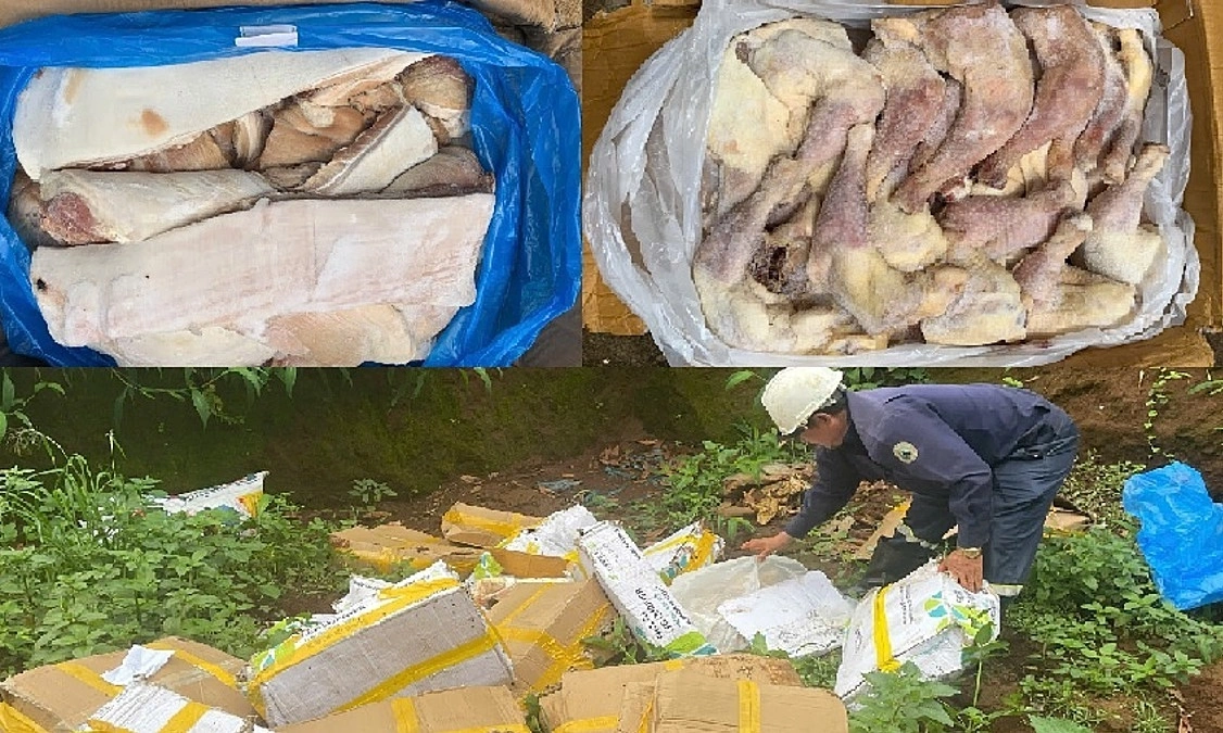 Gia Lai tiêu hủy gần một tấn thịt heo, đùi gà bốc mùi